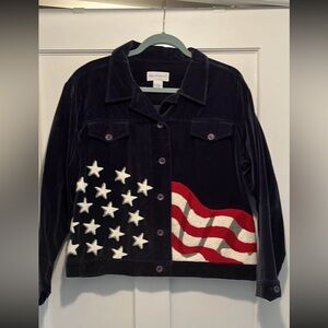Vintage BellePointe American Flag Patriotic Cotton Jacket Women’s Large Navy